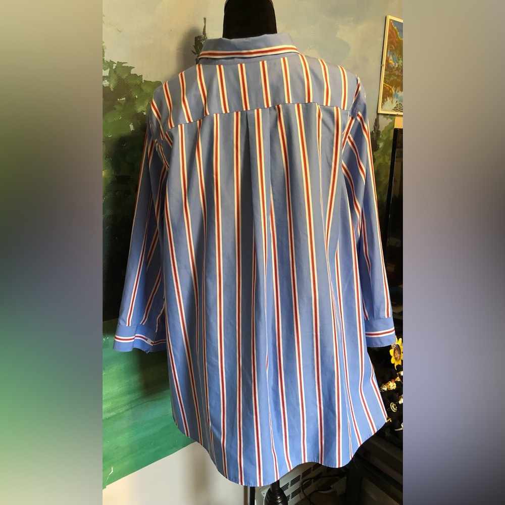 Lands' End Blue Button-Down with Red and White Stripes - Picture 3 of 4